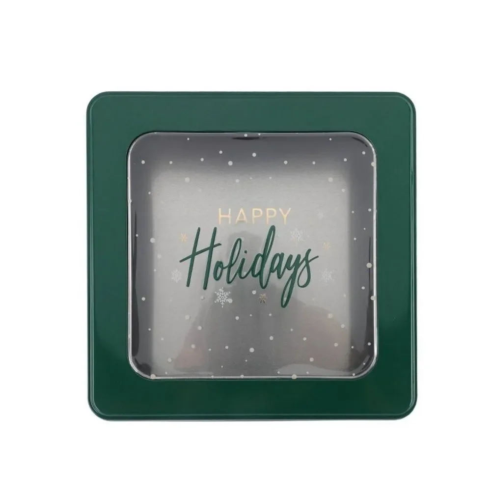 Cook With Color Green Plaid Holiday Tin Box (Happy Holidays)